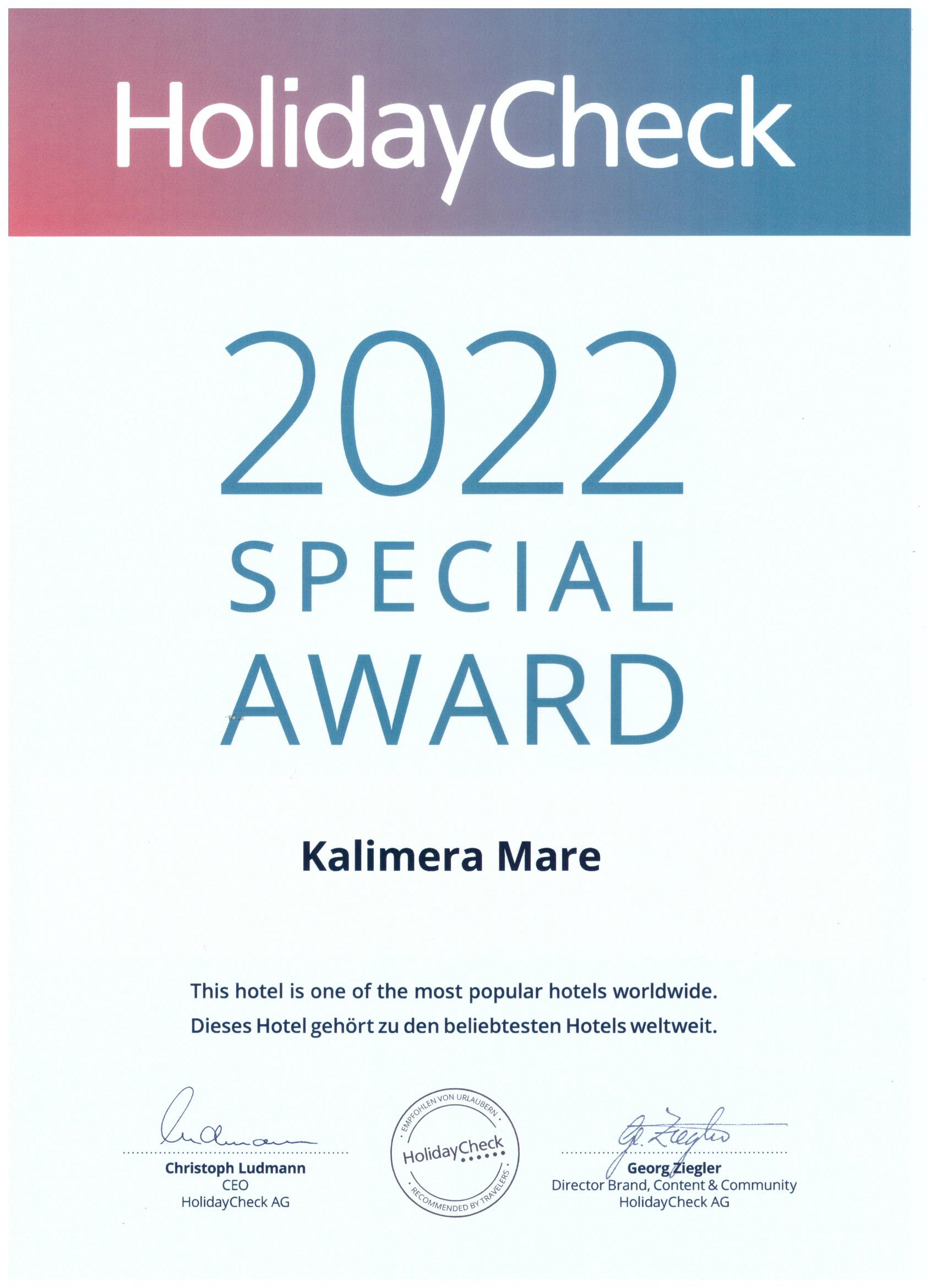 KALIMERA MARE AWARD Holiday Check